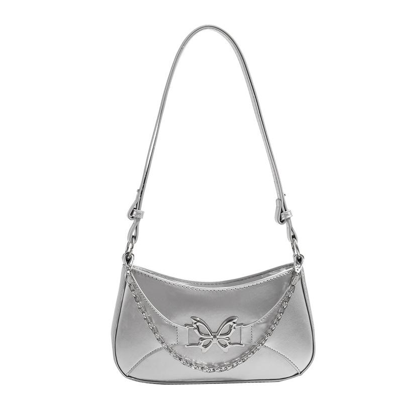 Silver Shoulder Bag with Butterfly for Women Advanced Underarm Bag Spicy Chain for Girls Summer Fashionable New