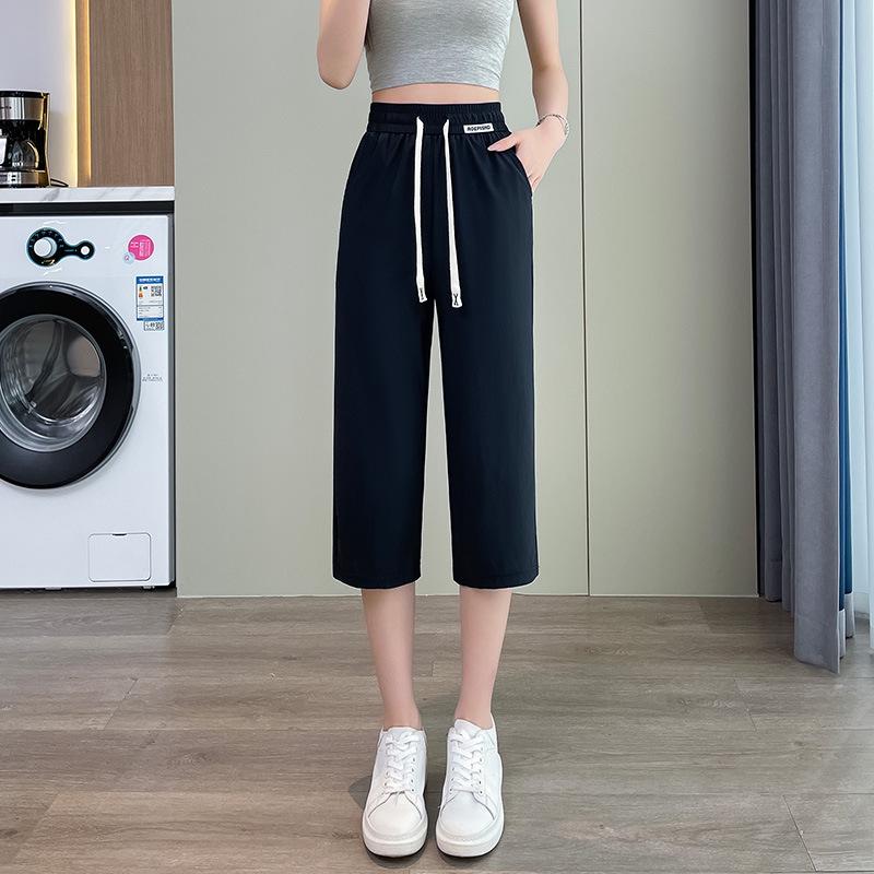 

Women s Quick-Dry Ice Silk Wide-Leg Nine-Point Pants - Summer 2025 Drapey, Casual & Breathable Trousers XL