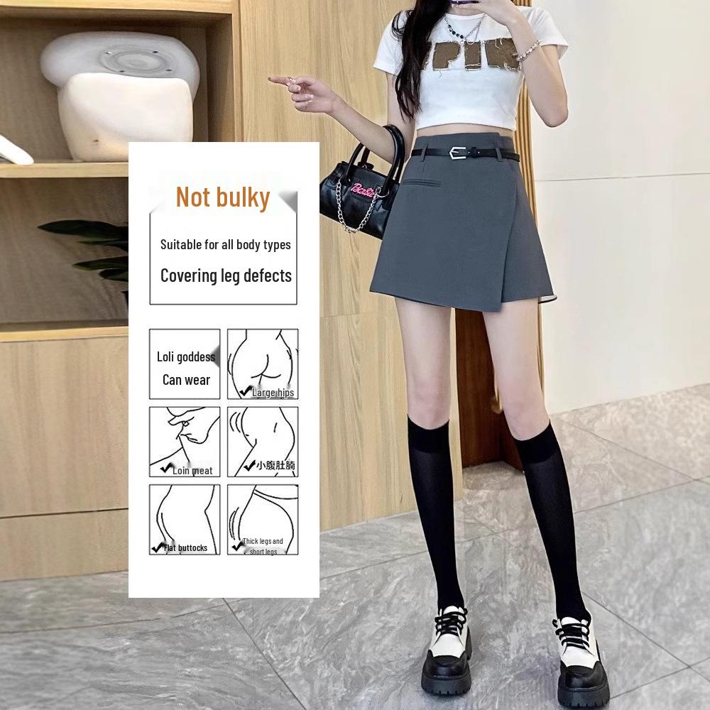 Women's Gray High Waist Irregular A-line Midi Skirt 2025 - Slimming, Casual, Spring/Autumn Fashion