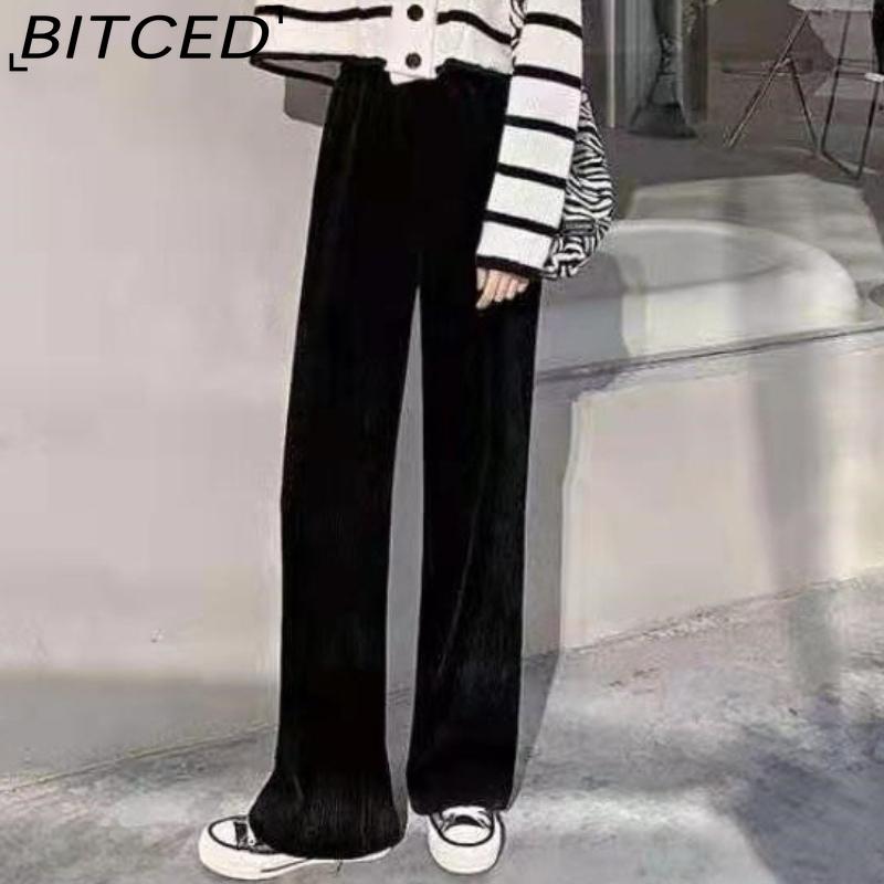 BITCED Women's Cream Beige Chenille Wide-Leg Trousers Women's Autumn/Winter Fleece-Lined Corduroy Trousers Straight-Leg Casual Trousers