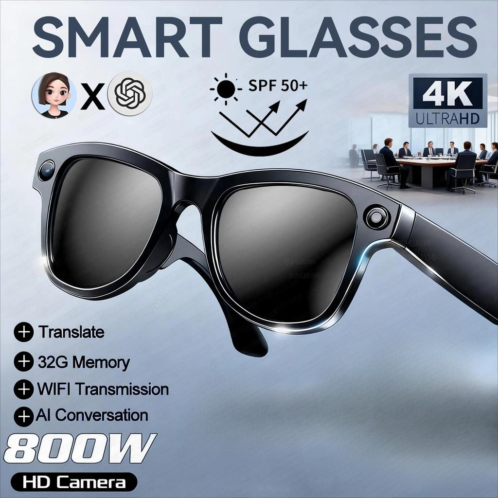 New AI Smart Glasses 800W HD Pixel Camera Video Recording Outdoor Sport Sunglasses Translation Voice Call Bluetooth Glasses Music Playback 32GB Memory