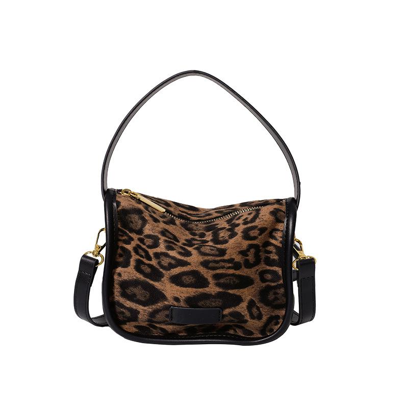 Leather Velvet Bag Women'S Bag Trend Casual Fashion Leopard Print Small Square Bag Messenger Bag