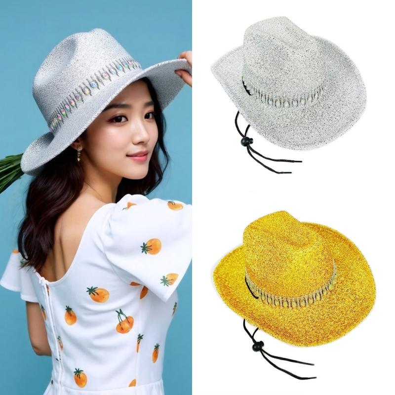 Auffällige Kristall-Cowboyhüte Brauthut Panamahut für Junggesellinnenabschied Cowboyhüte für Club-Bühnenshows