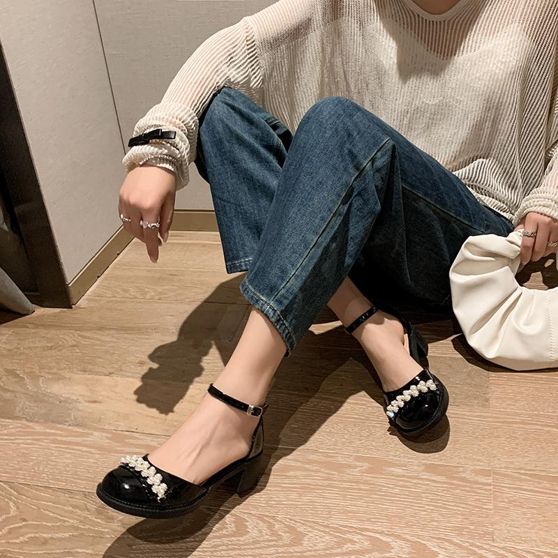 Thick Heel Light Mouth Word with Thick Heel Mary Jane Single Shoes Female Style Student Female Sandals