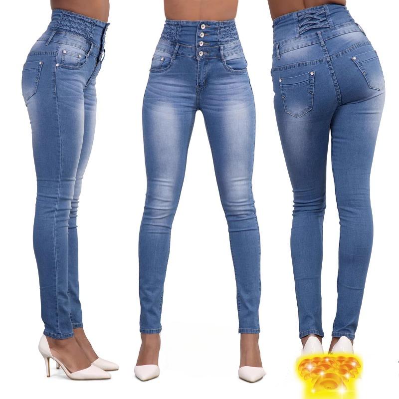 High Waisted Button Down Pencil Jeans