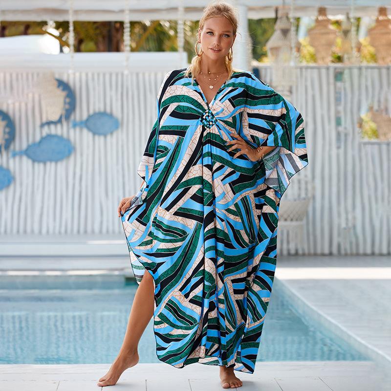 Dámské potištěné plážové kaftany Letní maxi šaty Krytí na plavky, Základní vybavení na dovolenou, Hromadná dodávka s velkými slevami