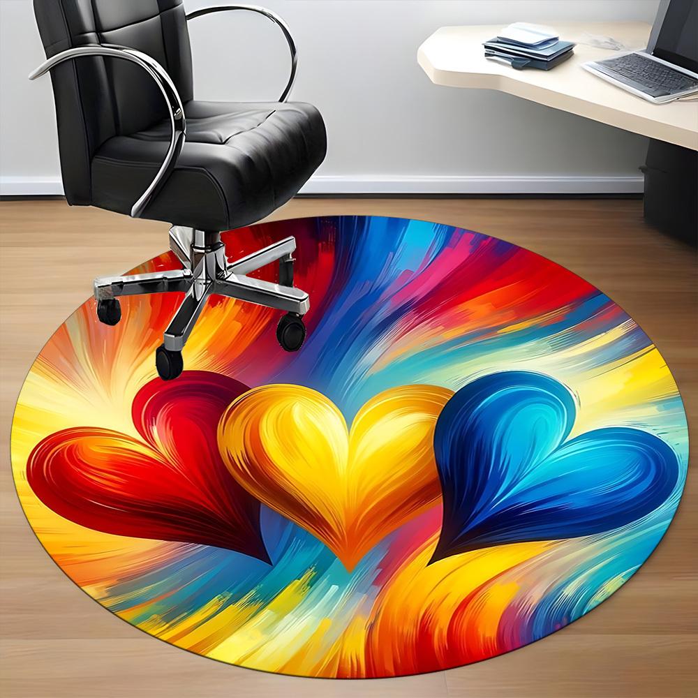 1pc Heart Colors Office Round Area Rug, Indoor Mat Suitable ForOffice, Under Office Chairs Bedroom Living Room Home Decor T216