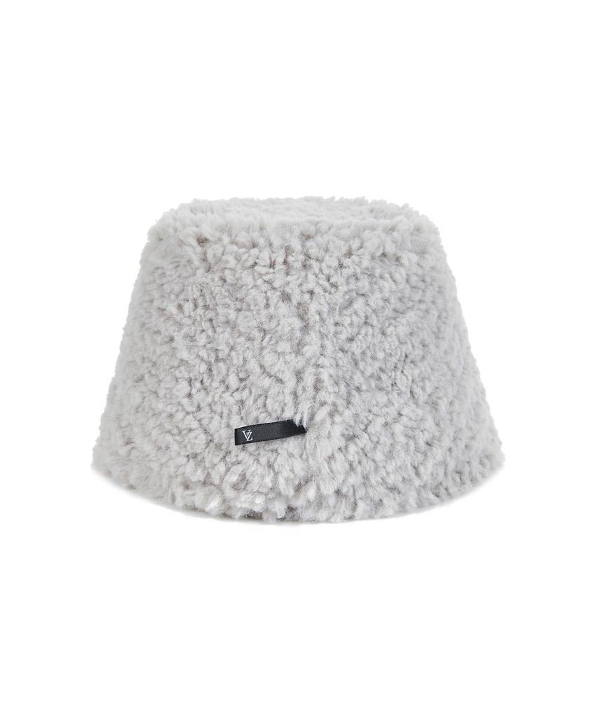 Bajal Fur Long Label Boucle Drop Bucket Hat Grey