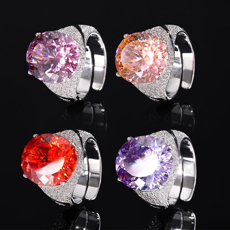 Jewelry Copper Bottom Gold-Plated Retro Simulation Bird'S Nest Cut Colorful Treasure Egg-Shaped Ring Female 14 * 16