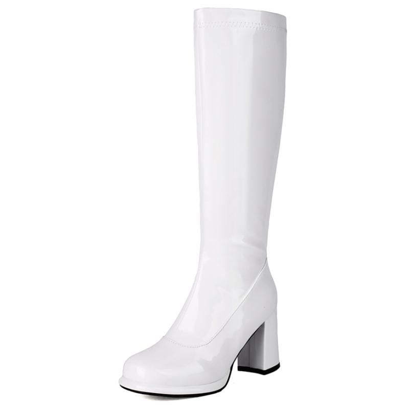 

Модные брендовые женские сапоги до колена из кожи, сексуальные на молнии, зимняя обувь 2024 года, черные, золотые, красные, на каблуке, длинные, женские, большого размера 39 белый