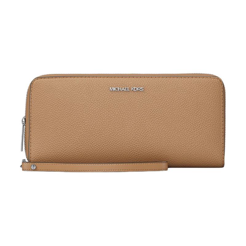 MICHAEL KORS Logo Pebbled Silver Hardware Leather Wallet Large Women s Peanut серебряный