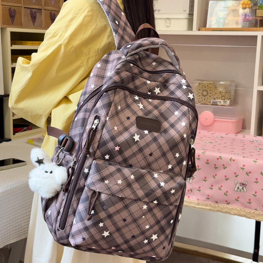 Schoolbag Korean Niche Backpack Junior High School High School Schoolbag Girls Retro Plaid Ins Style Versatile Commuter Backpack