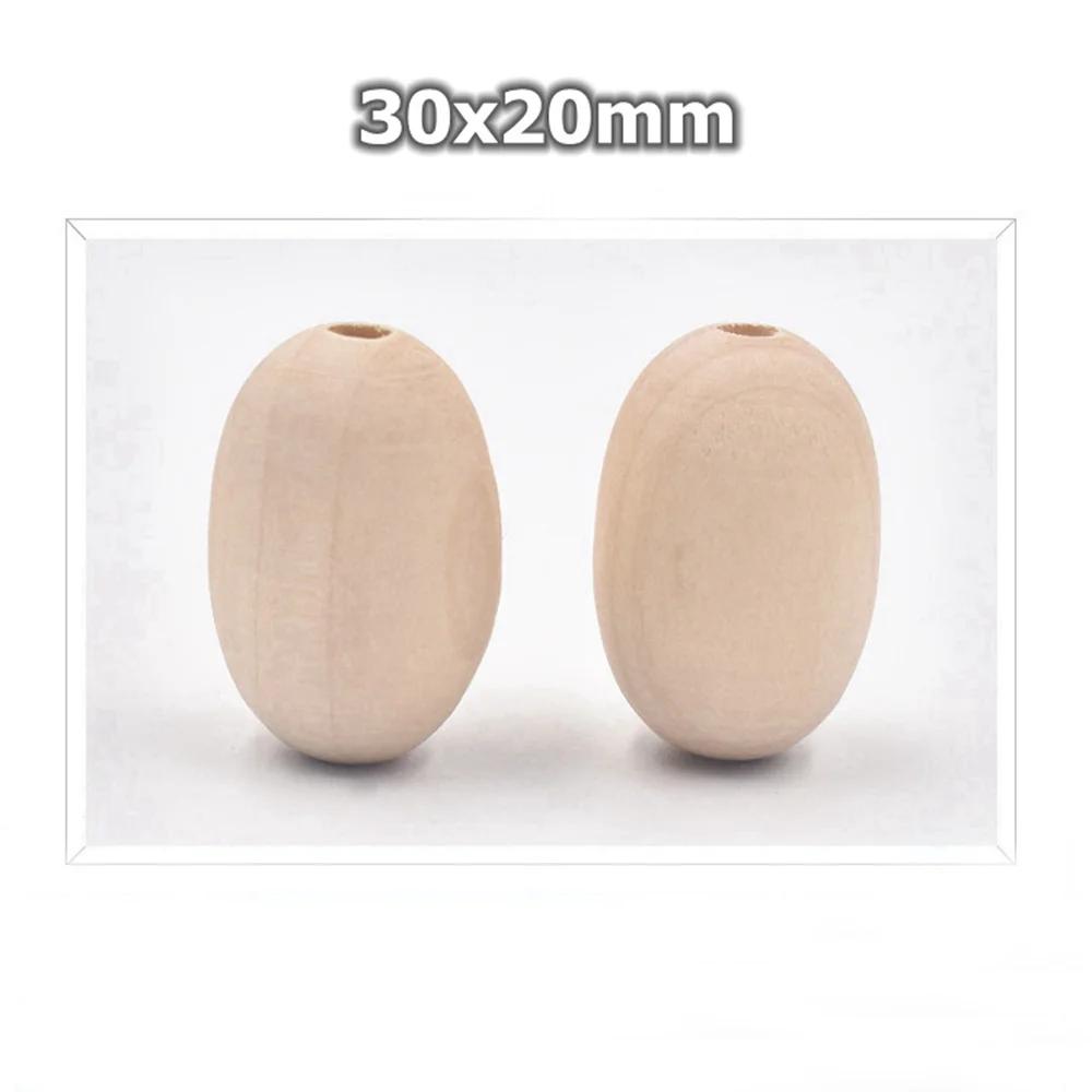 20pcs Oval 30x20mm Natural Wood Loose Beads for DIY Crafts Woodcraft Jewelry Making Accessories