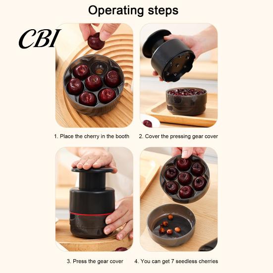 Leak Proof Reusable Container 7 Hole Cherry Pitter, Multifunctional Fruit Coring Tool for BPA-free Food Storage Olive, Manual Press Remover,