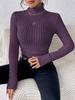2024 Autumn/Winter High Neck V-Neck Long Sleeve Ribbed Knit Top