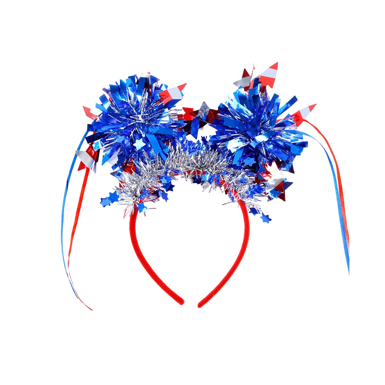 

Tinsel Pom Pom Headband with Streamers and Star Shaped Accents for Festivals Parties Parades Photo Booths and Events Accessory One Size