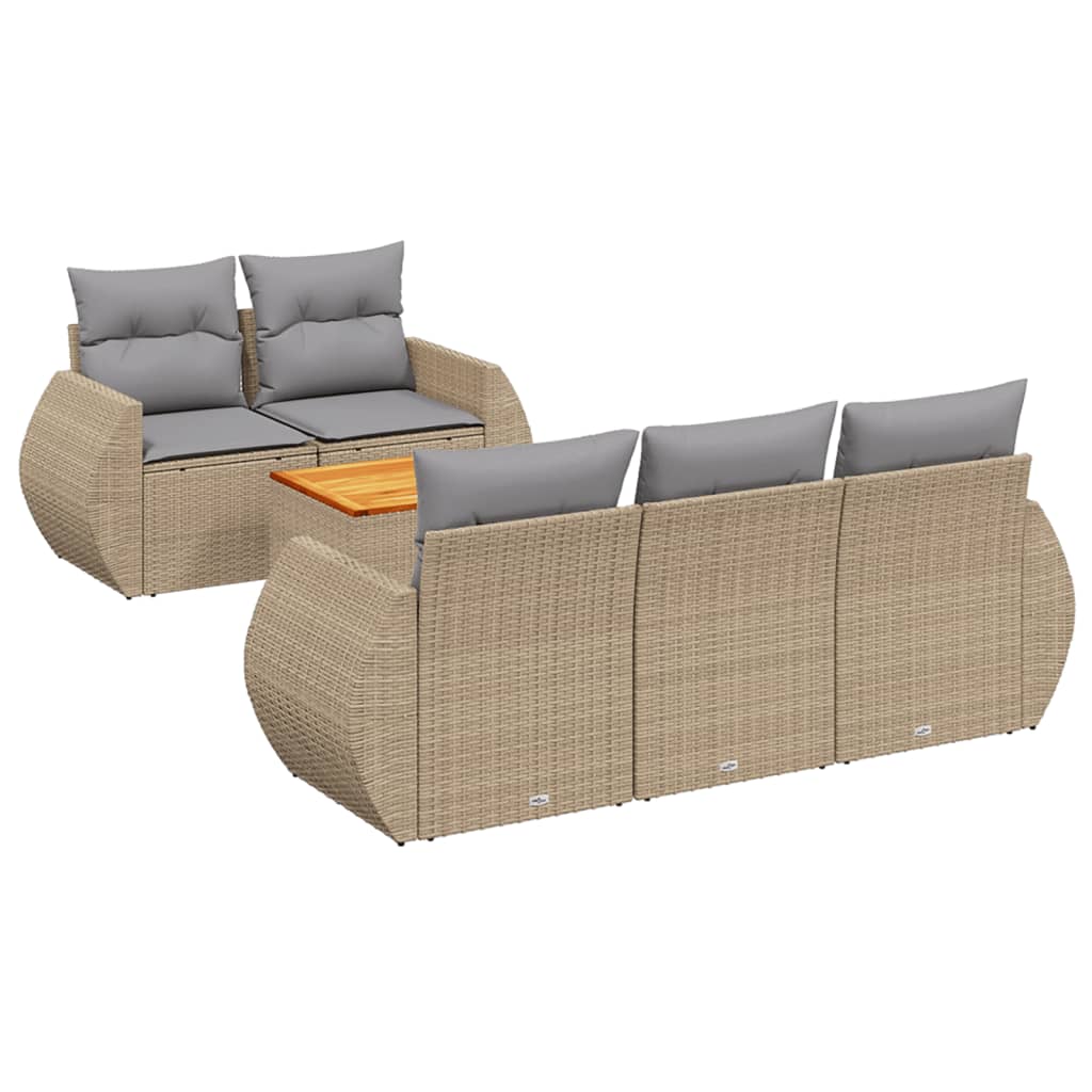 Vidaxl 6-Cz. Gartenmöbel-Set mit Kissen, Beige, Polyrattan