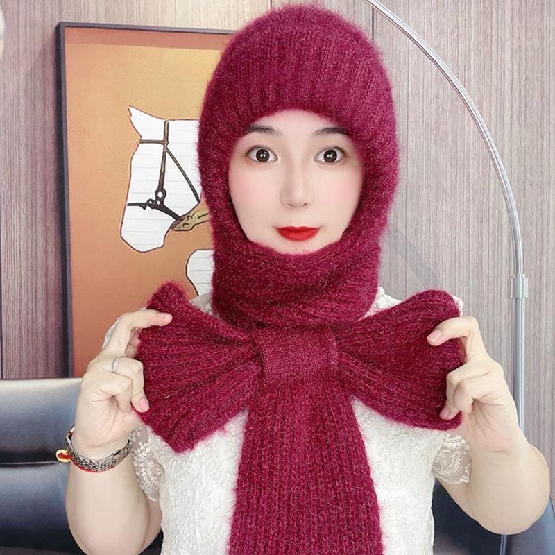 Plush Winter Hat and Scarf All In One Women's Electric Bike Windproof Hat Northeast Winter Cold Proof Knitted Warm Hat Trend