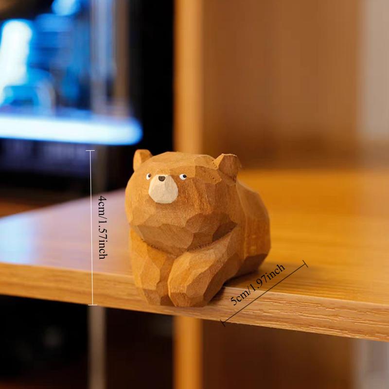 

1PC Solid Wood Hand-carved Bear Home Casual Cute Desktop Ornament Decoration Gift