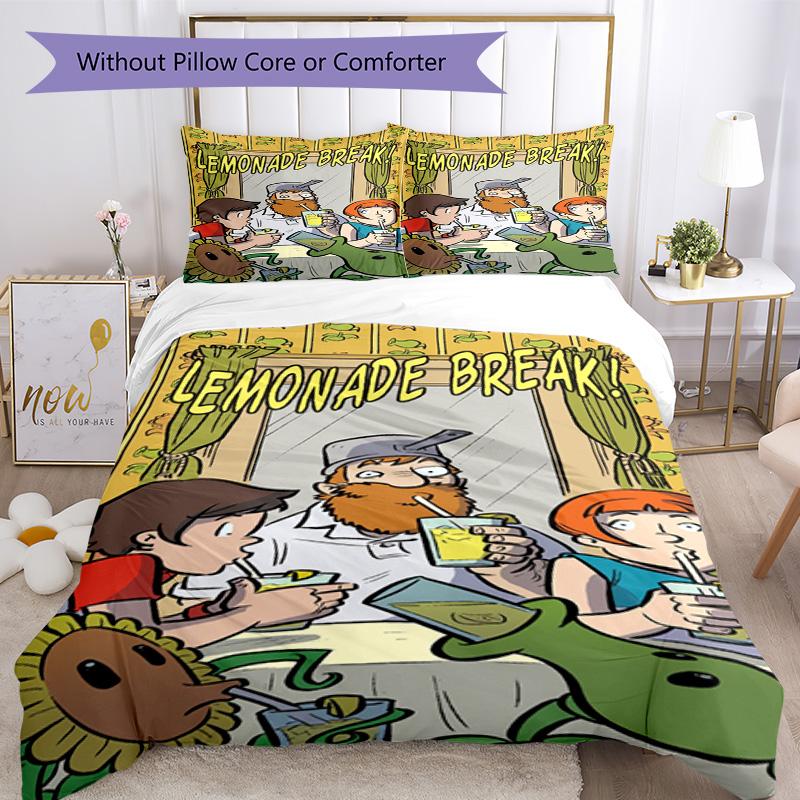 Plants Vs. Zombies Comforter Cover Set Perfect for Playroom Soft Fabric Christmas Gift