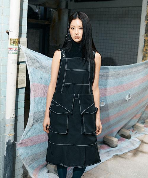 Eipeuleonwei Waist Collar Apron Dress Black