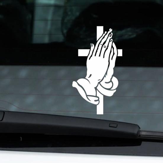 Adesivo in Vinile Religioso Mani in Preghiera per Lunotto Auto Crocifisso Sfumato Adesivo per SUV Camion Decalcomanie per Auto Resistenti al Sole per Parabrezza