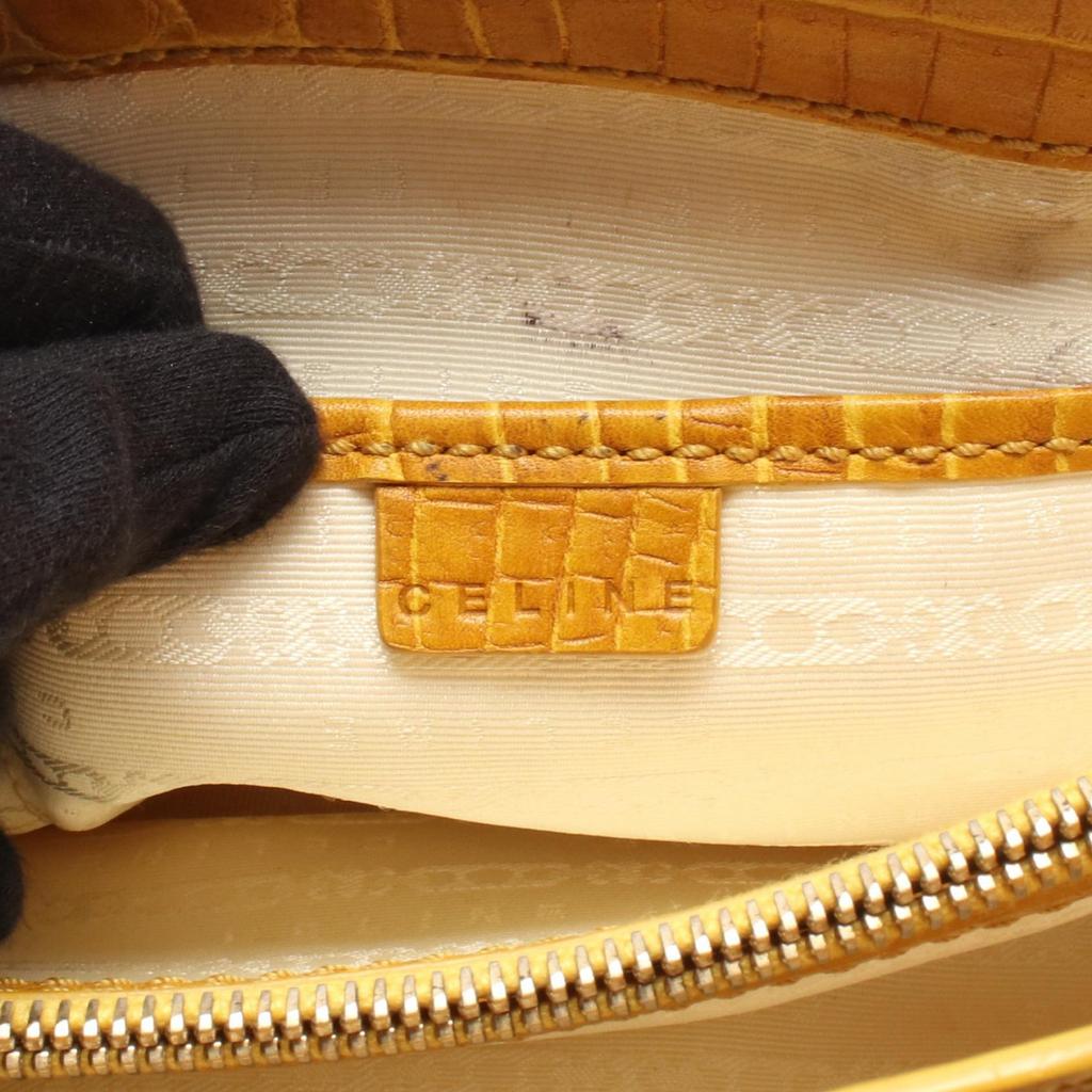 Used CELINE Boogie Bag Embossed Handbag Canvas Leather Beige Yellow Used Women