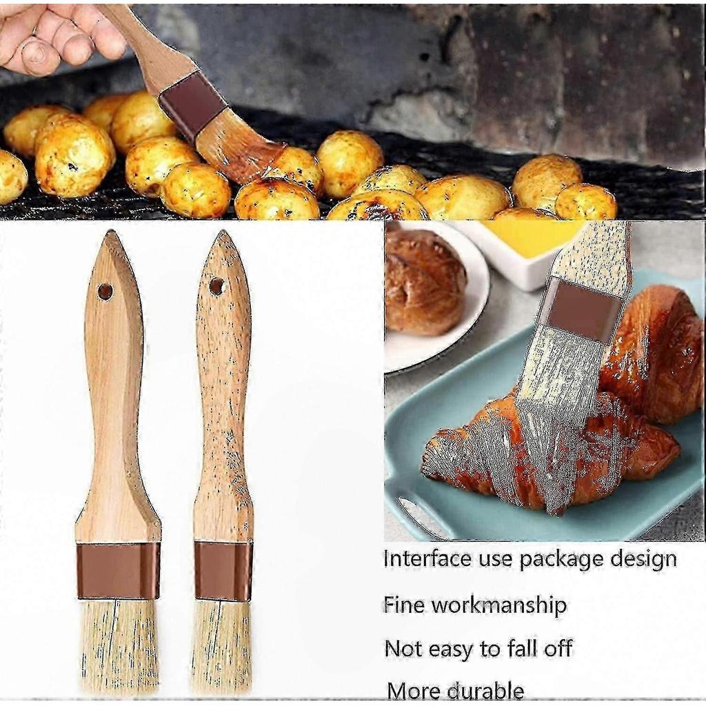 Natural Bristle Pastry Brushes with Long Wooden Handle for Cooking, Baking, and Grilling