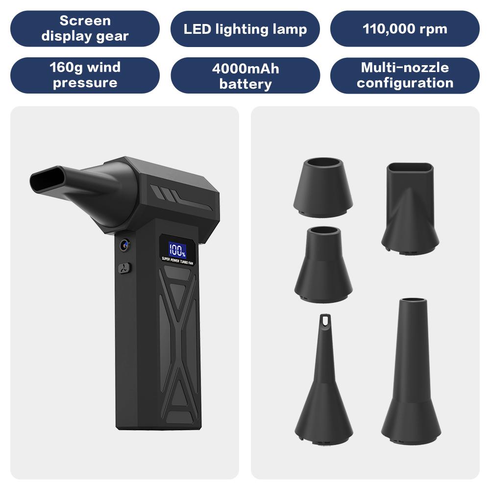 

Наружный инструмент для мойки автомобилей P70 Турбовоздуходувка Давление ветра Беспроводная воздуходувка для пыли со светодиодной подсветкой Высокоскоростной струйный вентилятор для ПК Автомобиль Cl