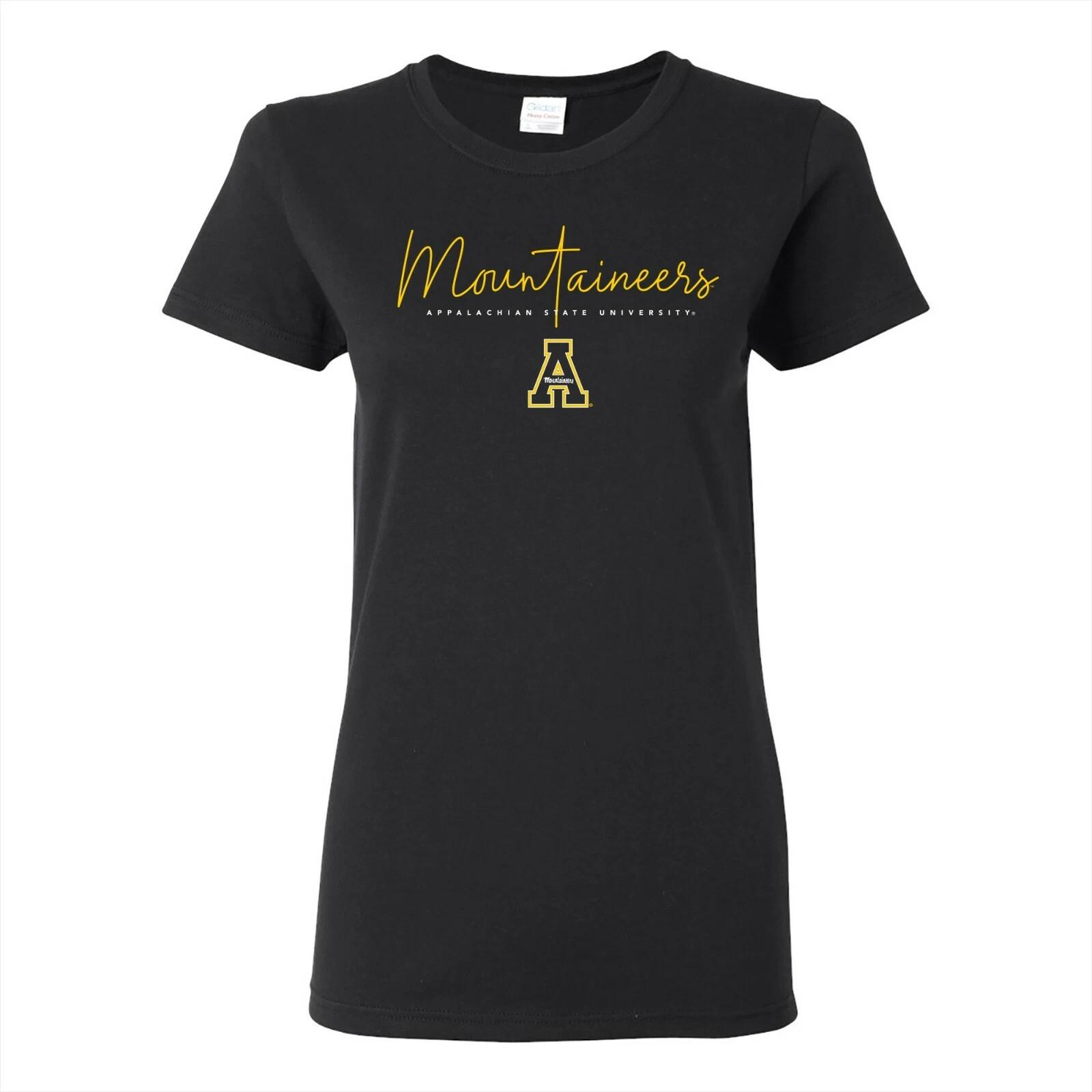 Appalachian Mountaineers Thin Script Womens T-Shirt - Black 2XL