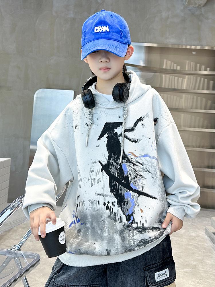 Boys' 2025 Loose Casual Hooded Sweatshirt - Spring/Autumn Korean Style