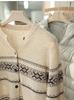Women's Retro Fair Isle Wool Jacquard Round Neck Loose Cardigan Sweater, Autumn Collection