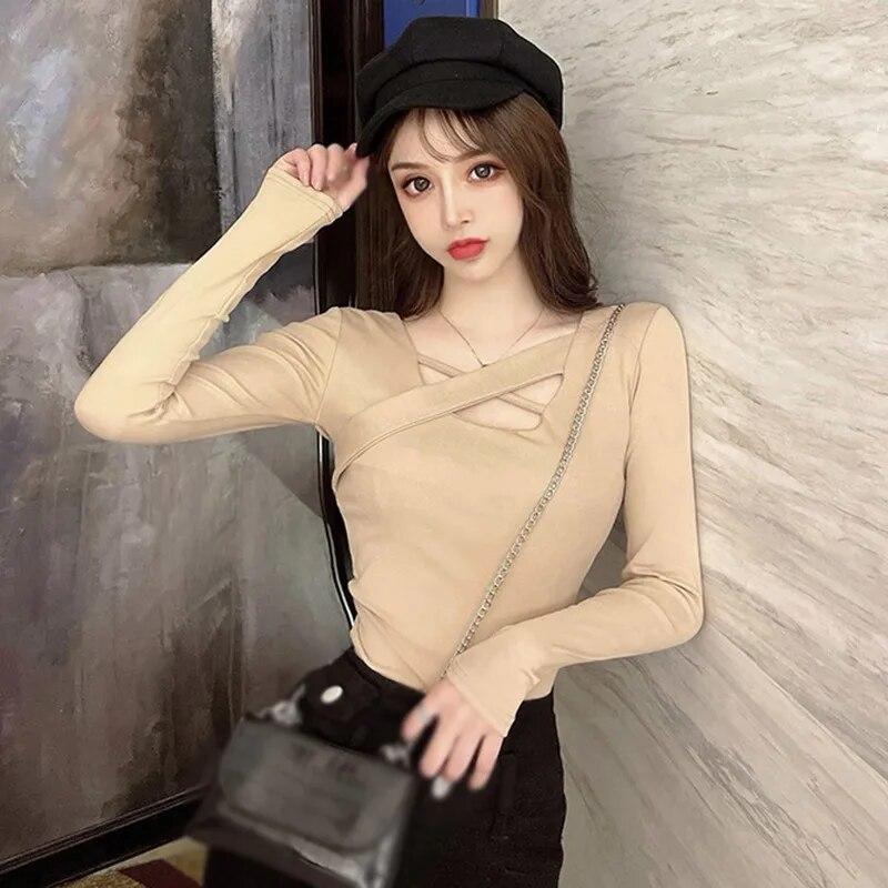 

Женская повседневная однотонная футболка с круглым вырезом и длинными рукавами, блузка, топы L