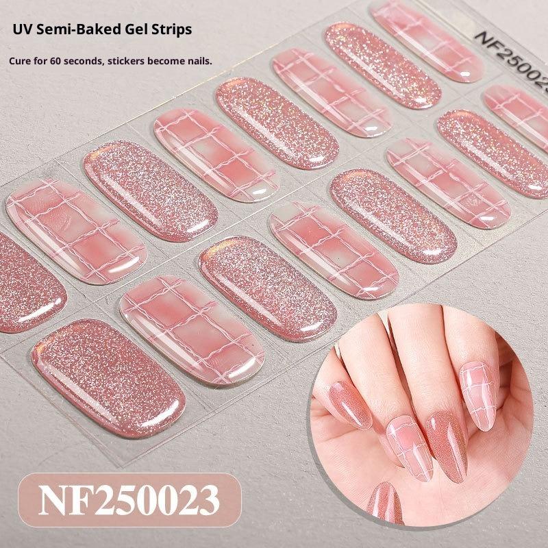 Flashing Light Bulbs, Spotlight Cat-eye Gel Nail Stickers, Butterfly Checkered Pattern, Semi-cured UV Nail Stickers