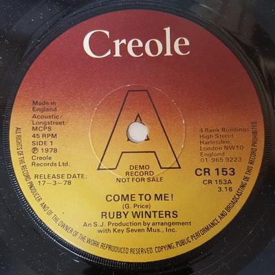 7inch Record RUBY WINTERS - Come To Me! / Treat Me Right CR153PROMO CREOLE 1978 UK Soul/Funk Used