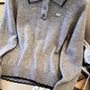 2025 Autumn Chic Korean-Style Oversized POLO Collar Knit Sweater for Women