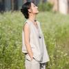 Johnature Women Vintage Sleeveless T-Shirts Summer Chinese Style Solid Color High Quality Female Soft T-Shirts