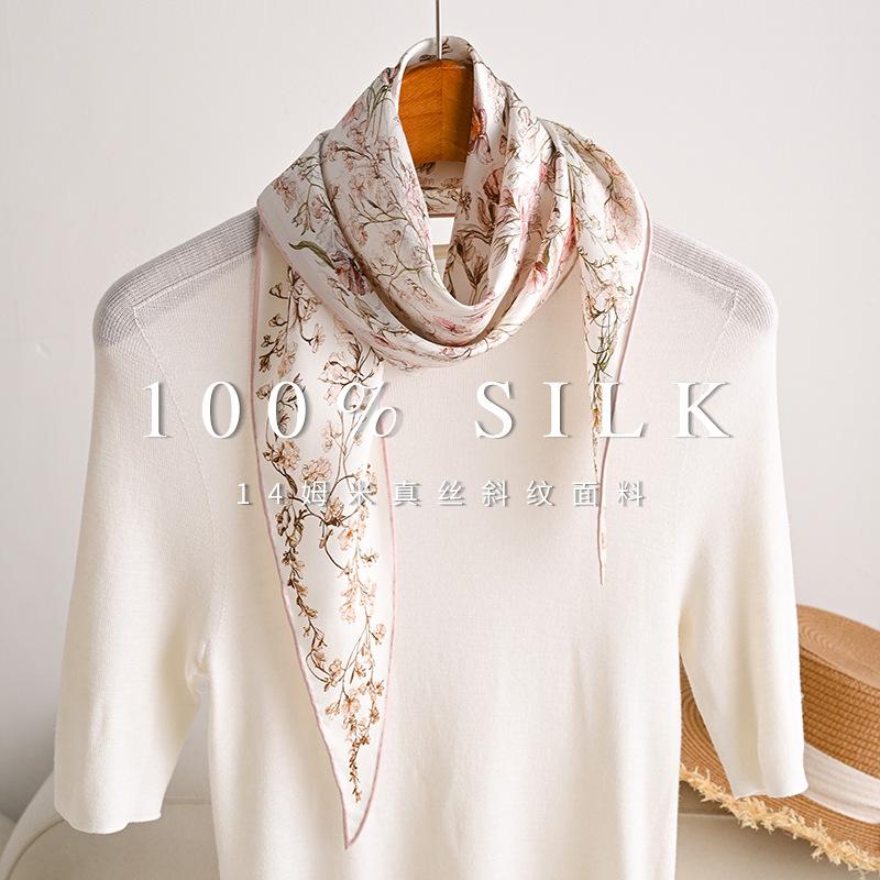 Retro mulberry silk scarf fashion temperament silk twill rhombus scarf spring new neck accessories silk scarf