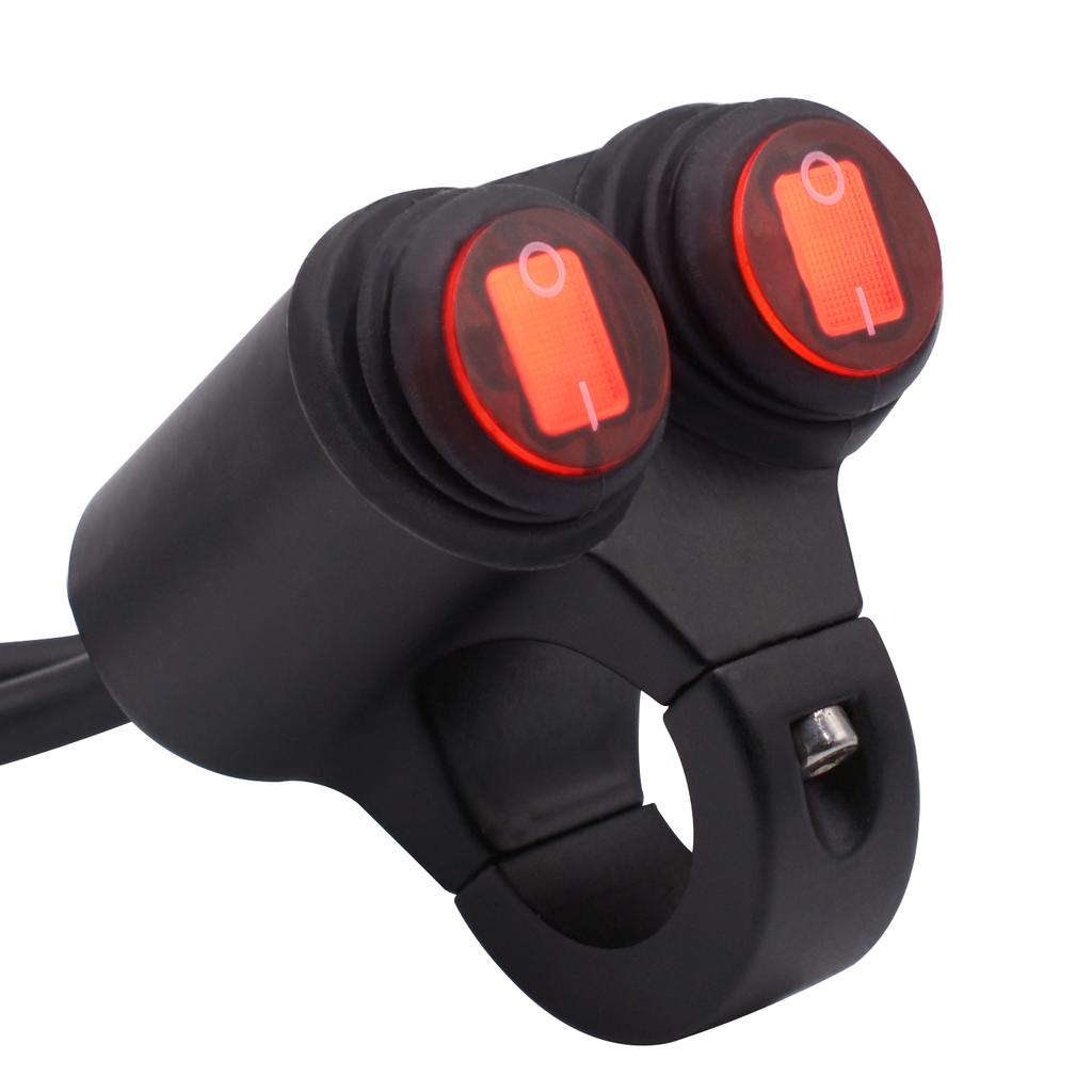 Motocyklové světlomety na řídítka, dvojitý blikající spínač pro 7/8'' 22mm řídítka, upravené vodotěsné s kontrolkou, hliníková slitina