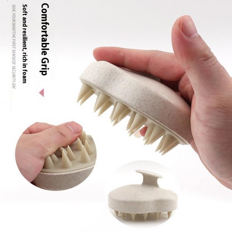 Silicone Shampoo Brush Wheat Straw Tpe Handle Massage Scalp Soft Comb Hair Washing Massage Deep Scalp Cleaning Shampoo Brush