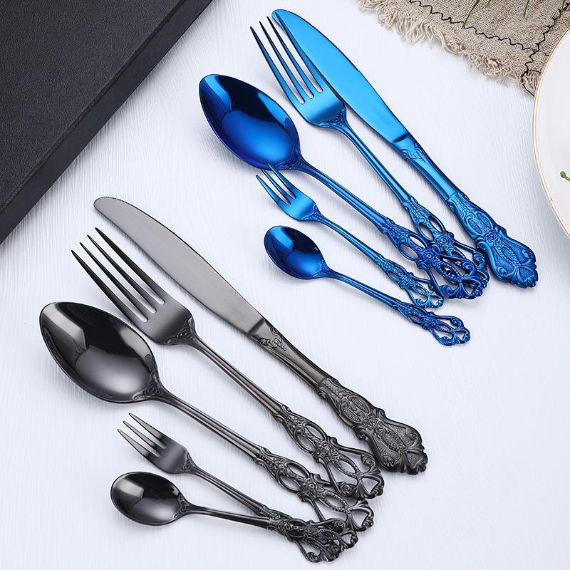 5pcs Cutlery Set Gold Dinnerware Stainless Steel Royal Spoon Forks Knives Kitchen Western Dinner Silverware Tableware Gift