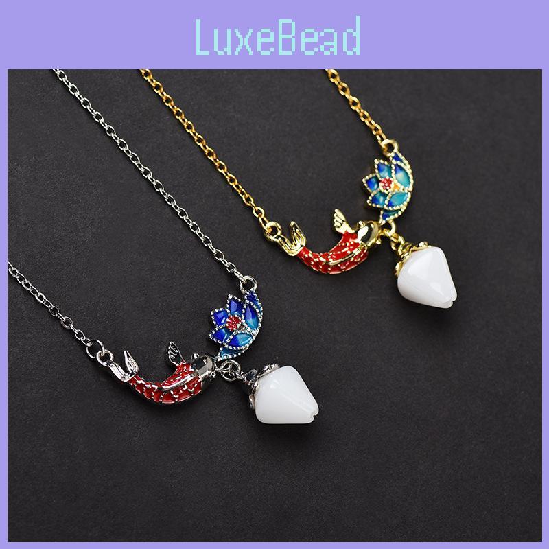 Elegant Koi Lotus Pendant Necklace In Vintage Chinese Style With Gold And Enamel Finish