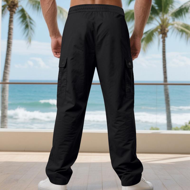 Men's Loose Amekaji Casual Work Sports Multi-Pocket Straight Pants.