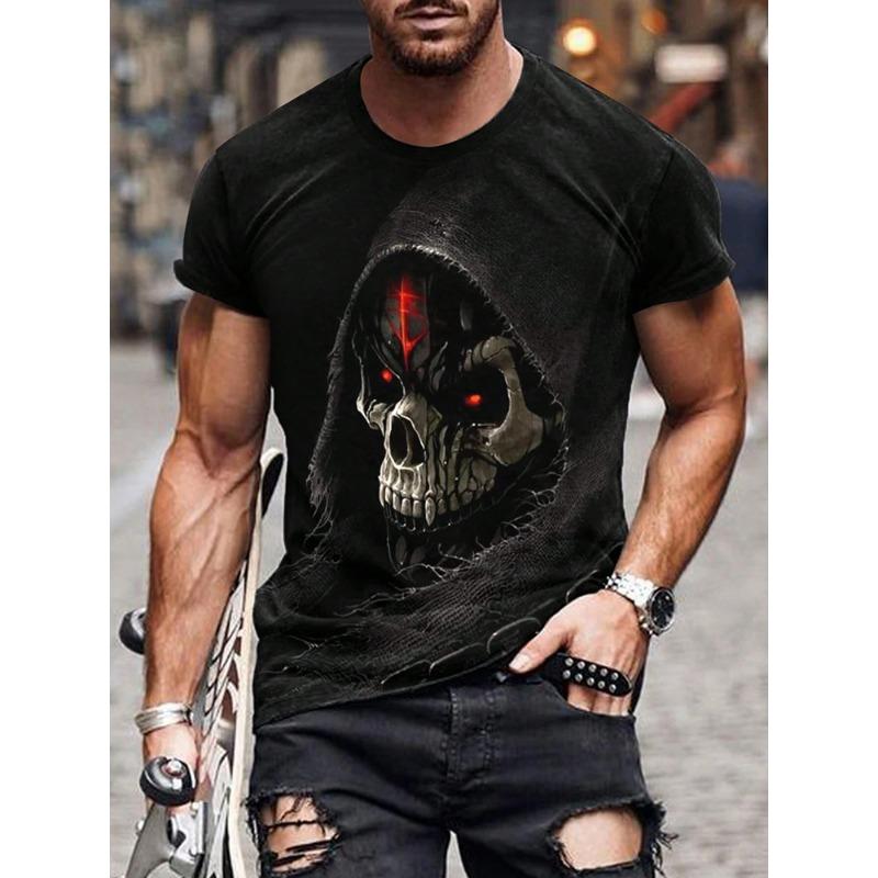 Summe Street Men's T-shirt Skull Print Men's T-shirt Casual Short-sleeved Top Outdoor Sports Fashion Men's T-shirt Clothing