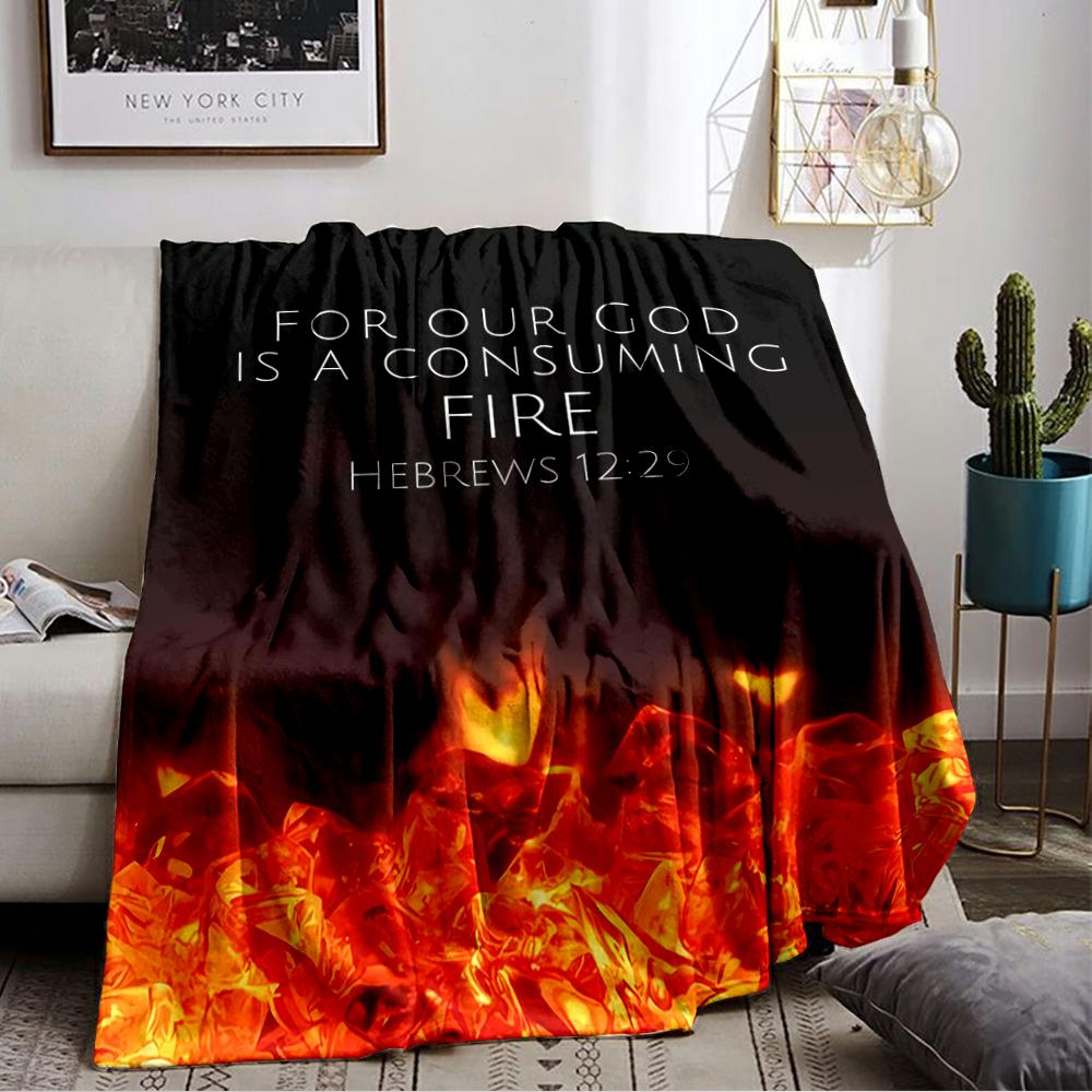 "Biblical Fire Quote Keep warm Design"Flannel blanket for bedroom, living room, sofa, and nap