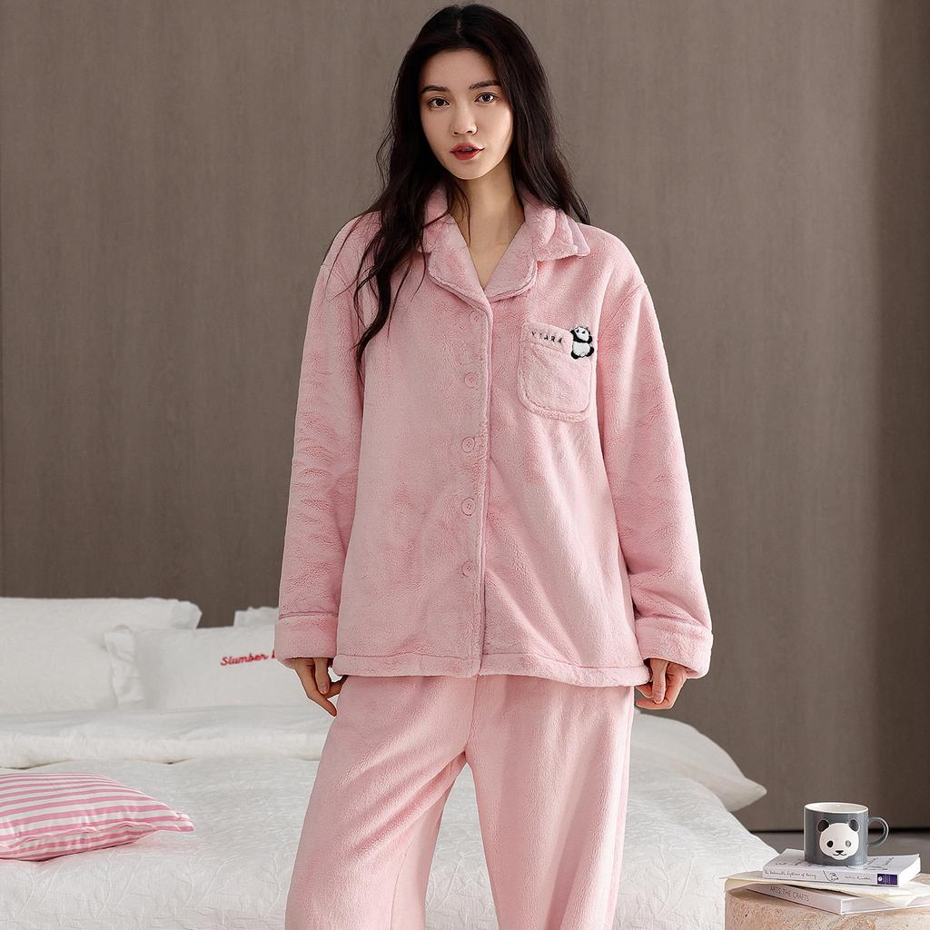 Flannel Pajamas Women'S Autumn And Winter Models, Winter Coral Fleece Fleece Thickened Loungewear Warm Suit