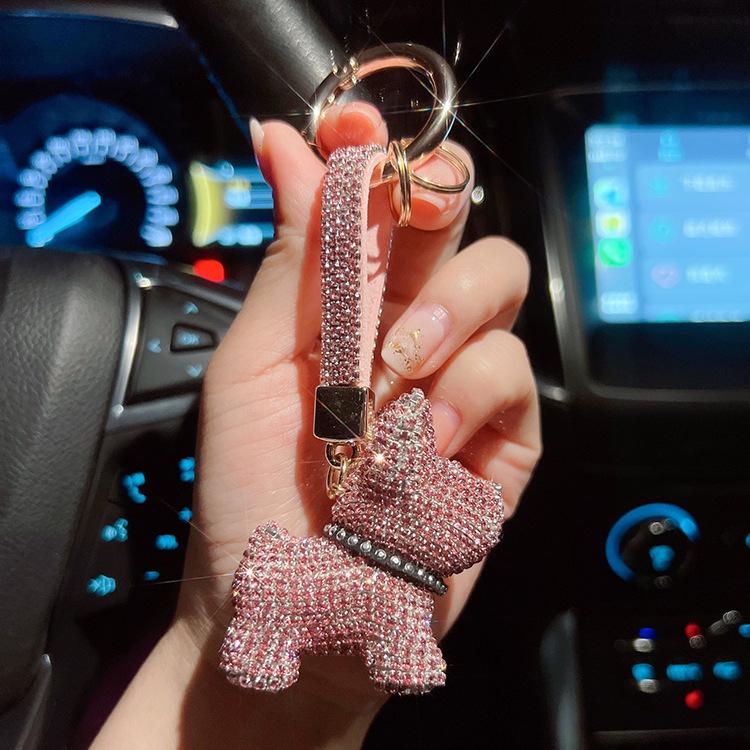New Diamond Bulldog Puppy Keychain: Cute & Exquisite Charm for Keys or Bags