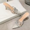 Women's Summer Rhinestone Pointed-toe Stiletto Mules  Stylish Slip-on Sandals For Outdoor Wear