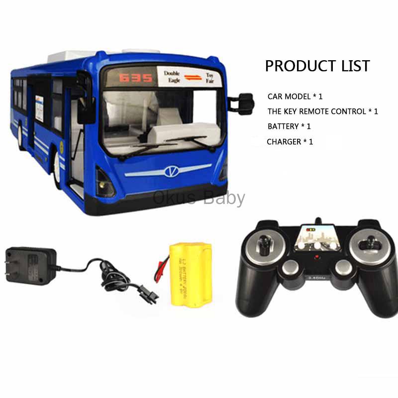 Double E E635-001 2.4G 6CH RC Bus Toy With Automatic Door Sound Light Simulation City RC Car Vehicle For Kids