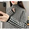 DAFIFY  Women's Fashion Casual Fall Winter Houndstooth Print Long Sleeve Half Turtleneck Sweaters
